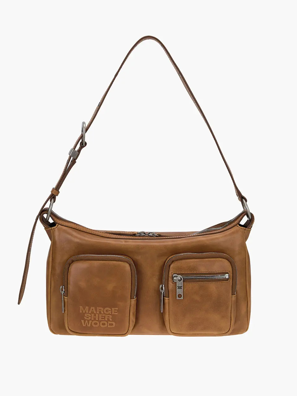 限定値下げ【MARGE SHERWOOD】 OUTPOCKET HOBO MARGESHERWOOD Outpocket Hobo Shoulder Bag - Saddle Brown Pull-Up