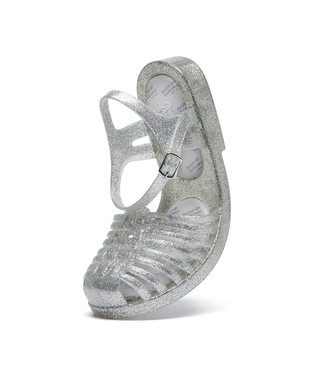 Rockfish Weatherwear GLAIR STRAPPY SANDALS(GLITTER) Glitter Silver angled view