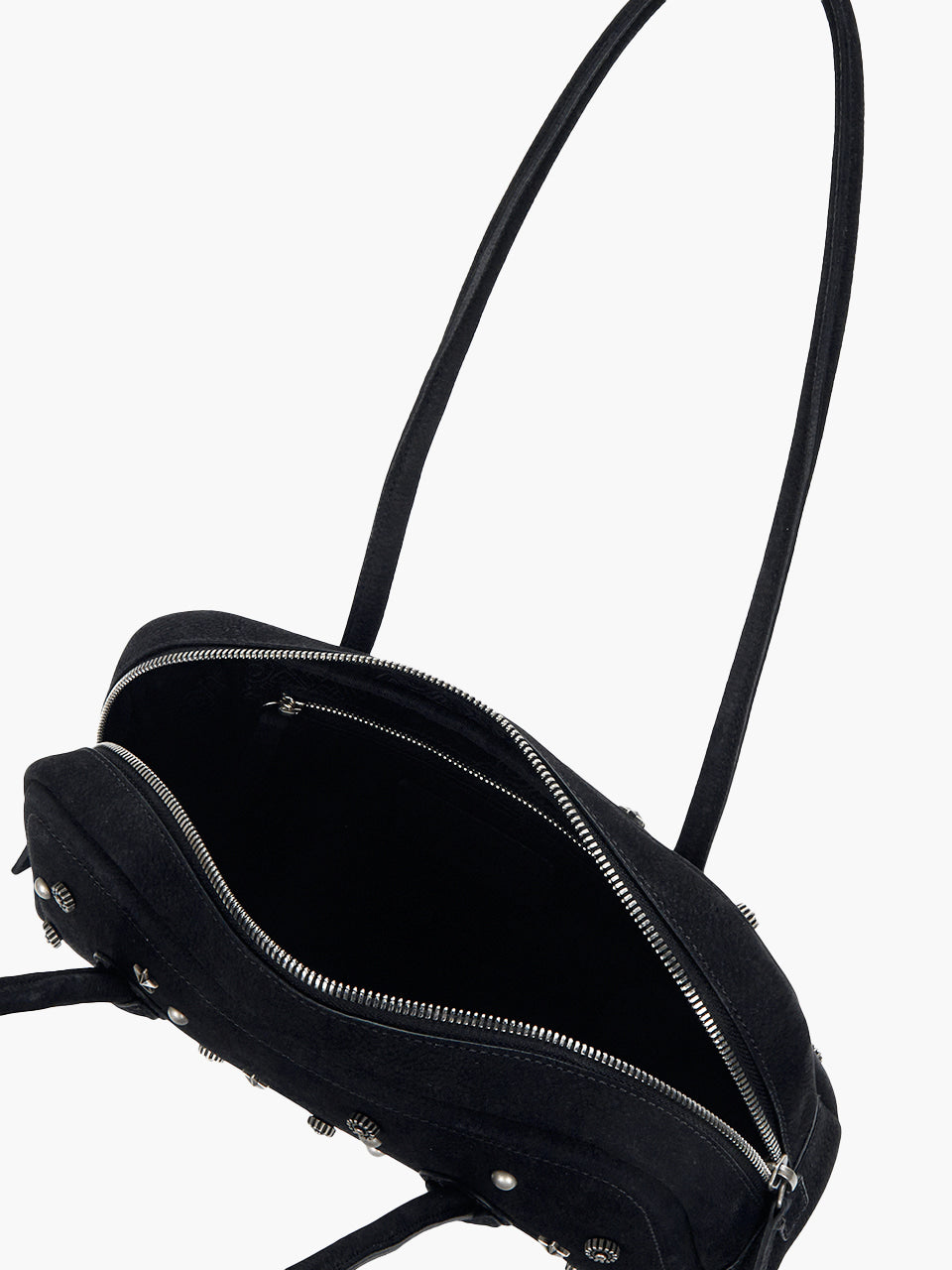 MARGESHERWOOD Soft Boston Ew Baguette Bag - Black Studded Suede