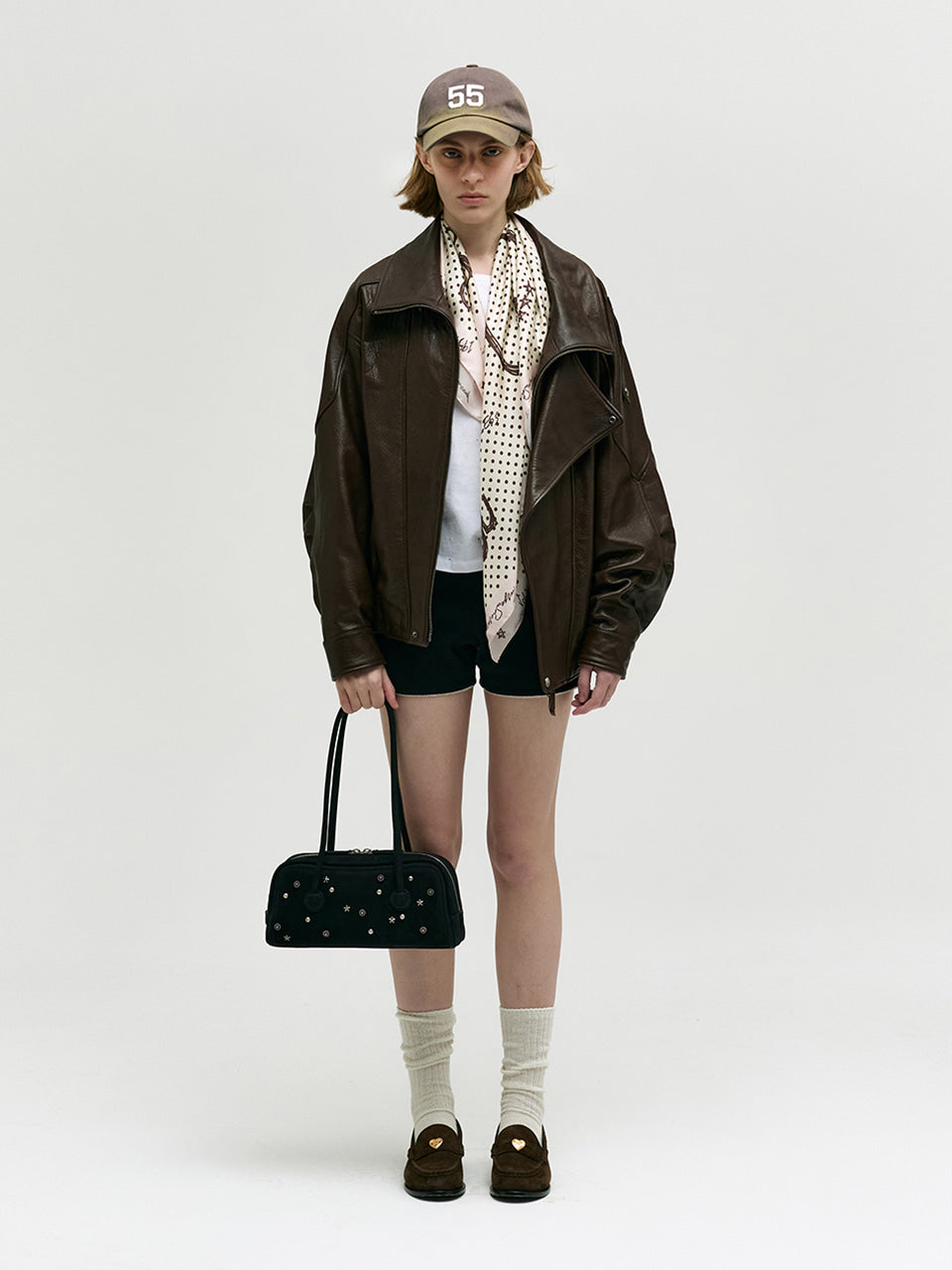 MARGESHERWOOD Soft Boston Ew Baguette Bag - Black Studded Suede