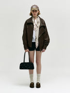 MARGESHERWOOD Soft Boston Ew Baguette Bag - Black Studded Suede