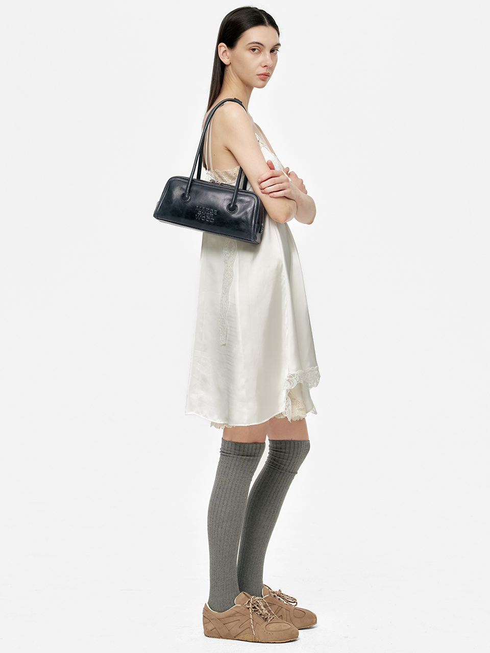 MARGESHERWOOD Soft Boston Ew Baguette Bag - Navy Leather