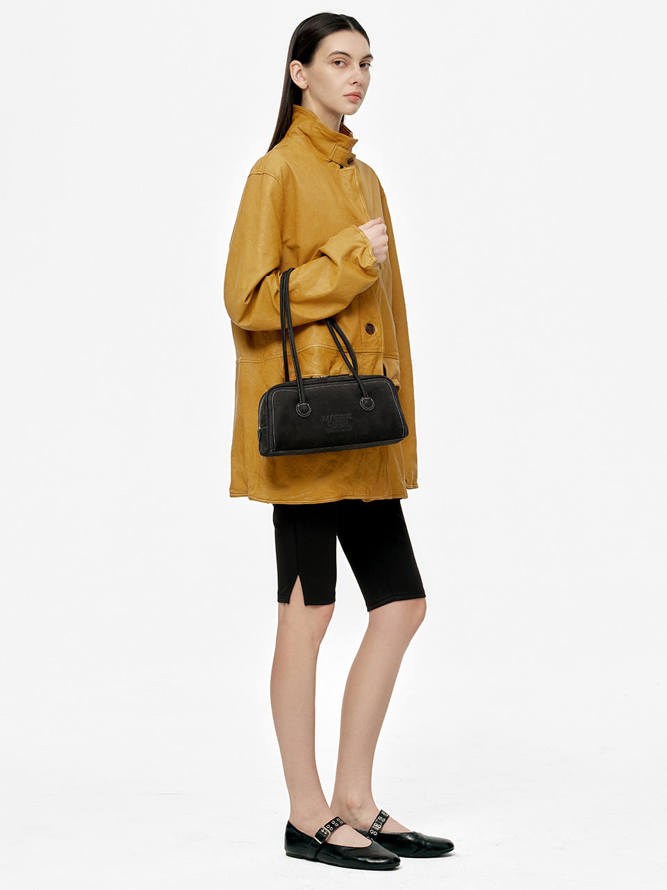 MARGESHERWOOD Soft Boston Ew Baguette Bag - Black Nubuck