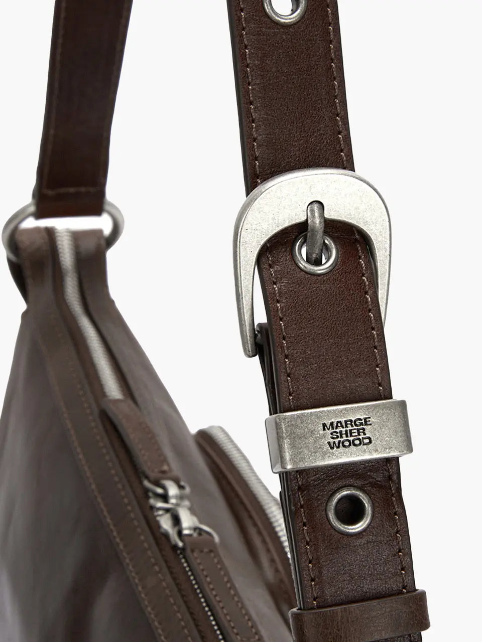 MARGESHERWOOD Outpocket Hobo Shoulder Bag Washed Brown Pull-Up interior