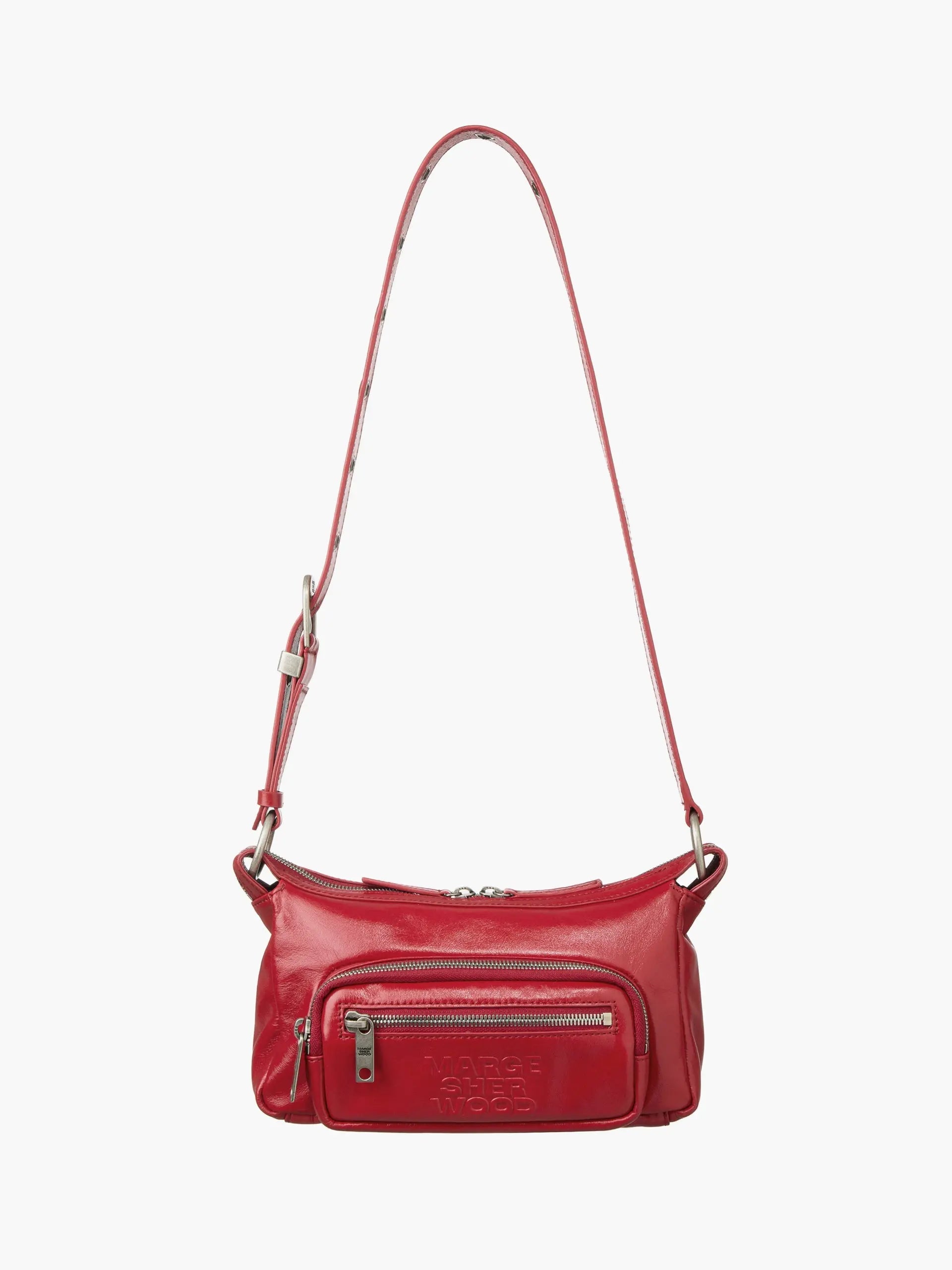 Marge Sherwood Outpocket Hobo Mini in apple red glossy plain, view 6