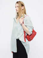 Marge Sherwood Outpocket Hobo Mini in apple red glossy plain, view 2