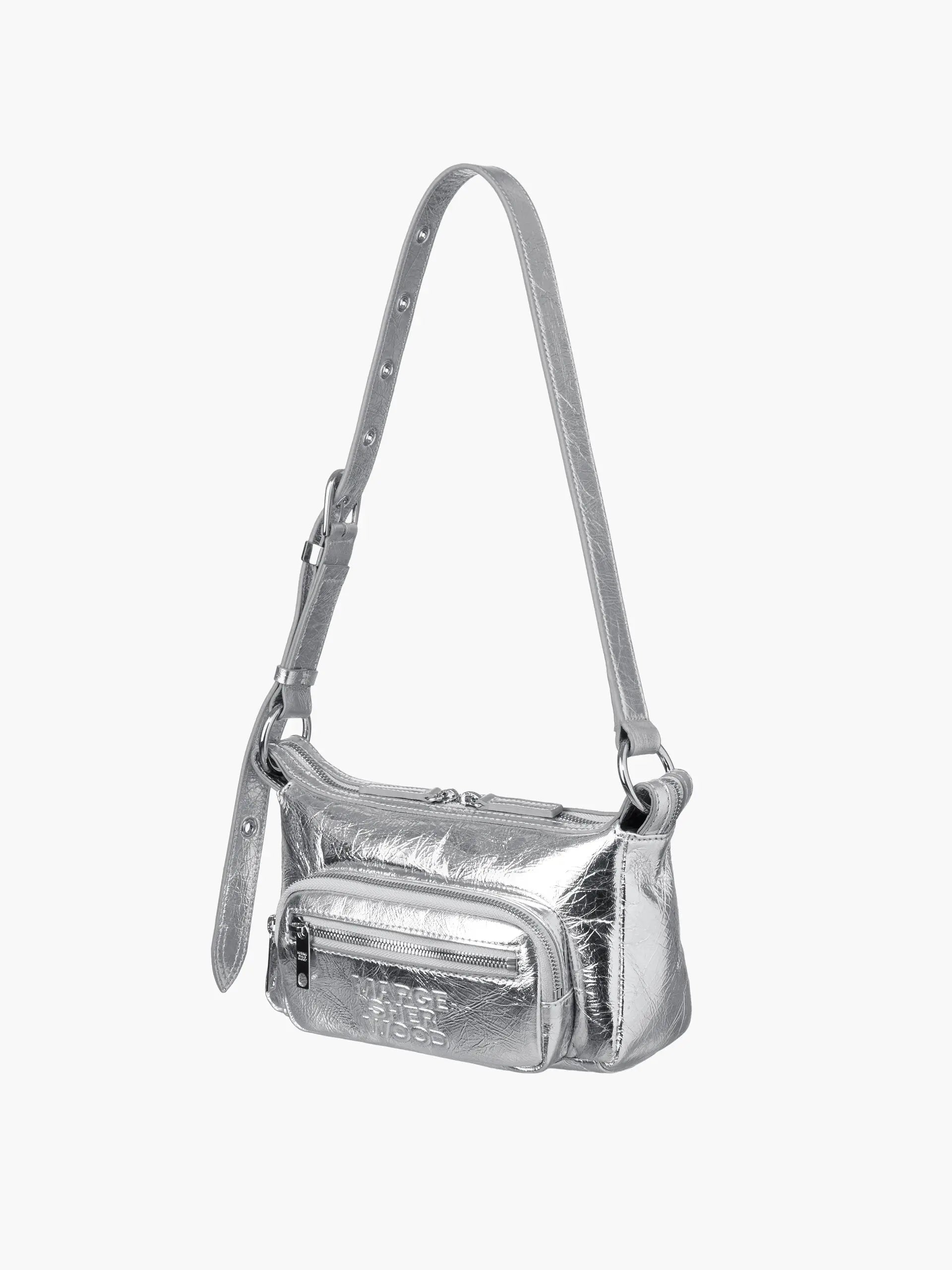 Marge Sherwood Outpocket Hobo Mini in silver crinkle, view 5