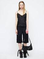 MARGESHERWOOD Outpocket Hobo Shoulder Bag Black Glossy Plain styled