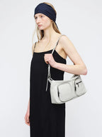 MARGESHERWOOD Outpocket Hobo Shoulder Bag Light Grey Glossy Plain worn