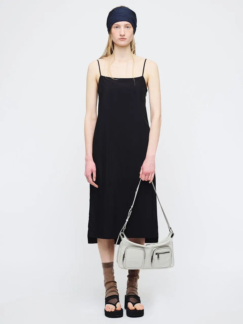 MARGESHERWOOD Outpocket Hobo Shoulder Bag Light Grey Glossy Plain styled