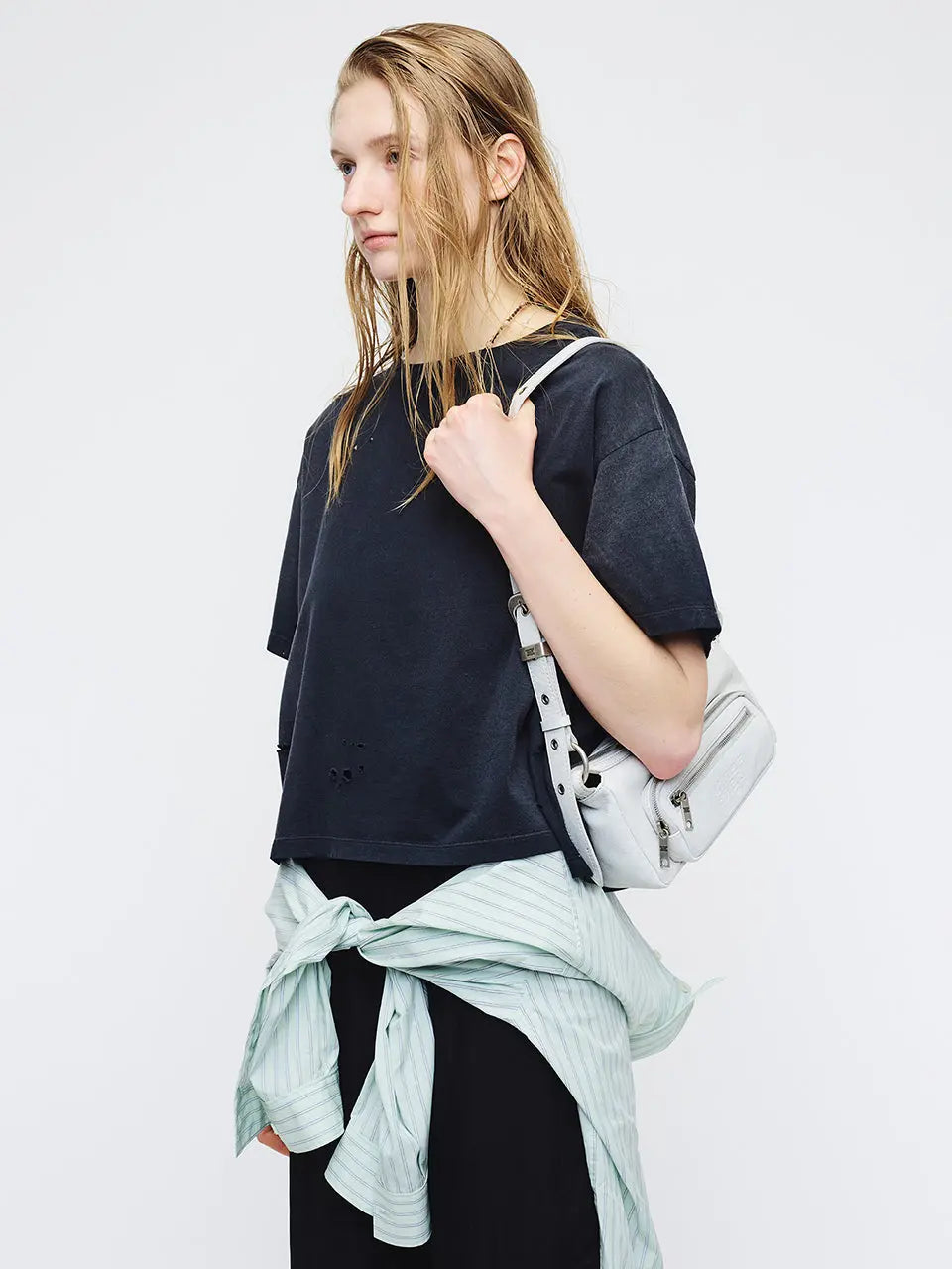 Marge Sherwood Outpocket Hobo Mini in off white cracked, view 2