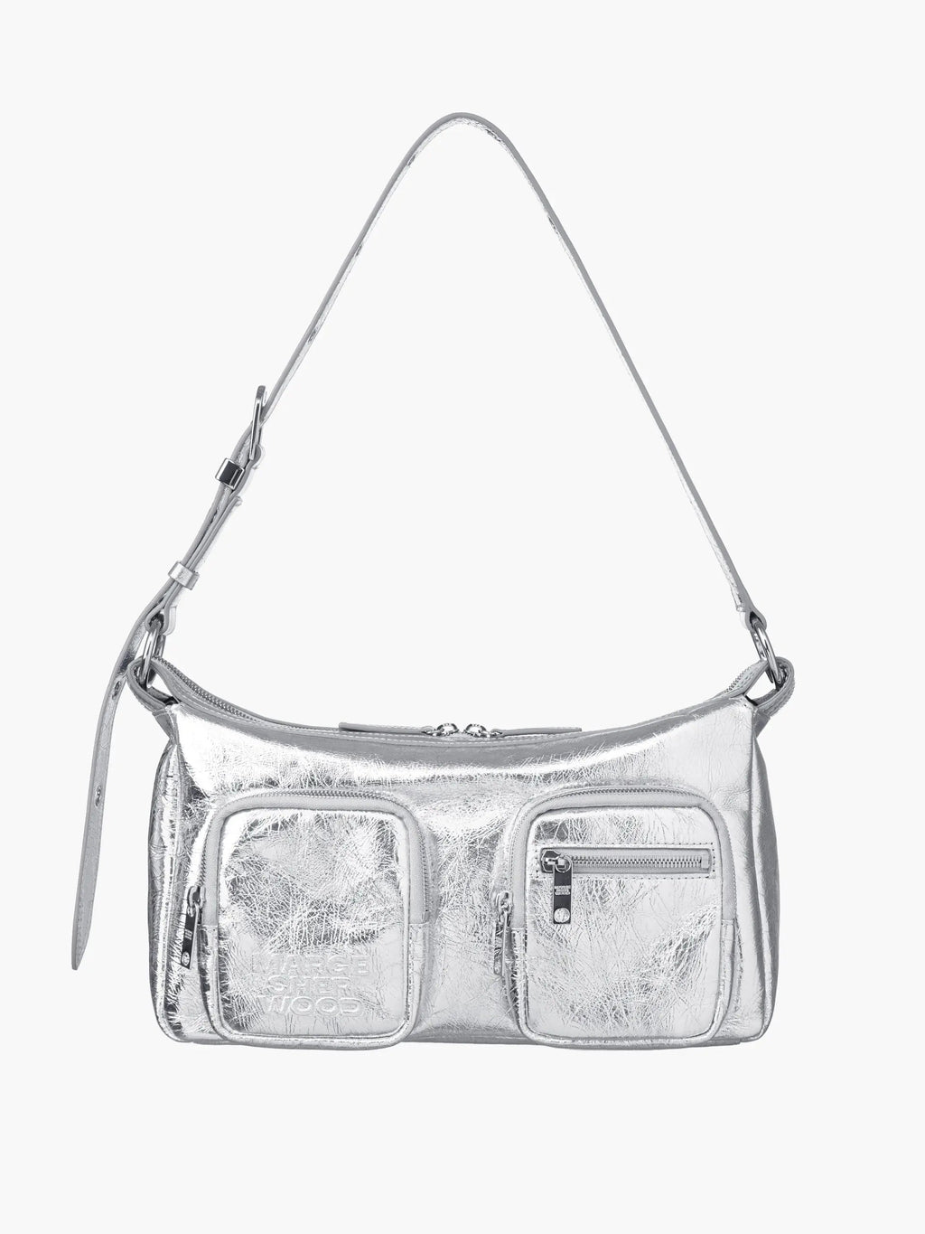MARGESHERWOOD Outpocket Hobo Shoulder Bag Silver Crinkle front