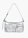 MARGESHERWOOD Outpocket Hobo Shoulder Bag Silver Crinkle front