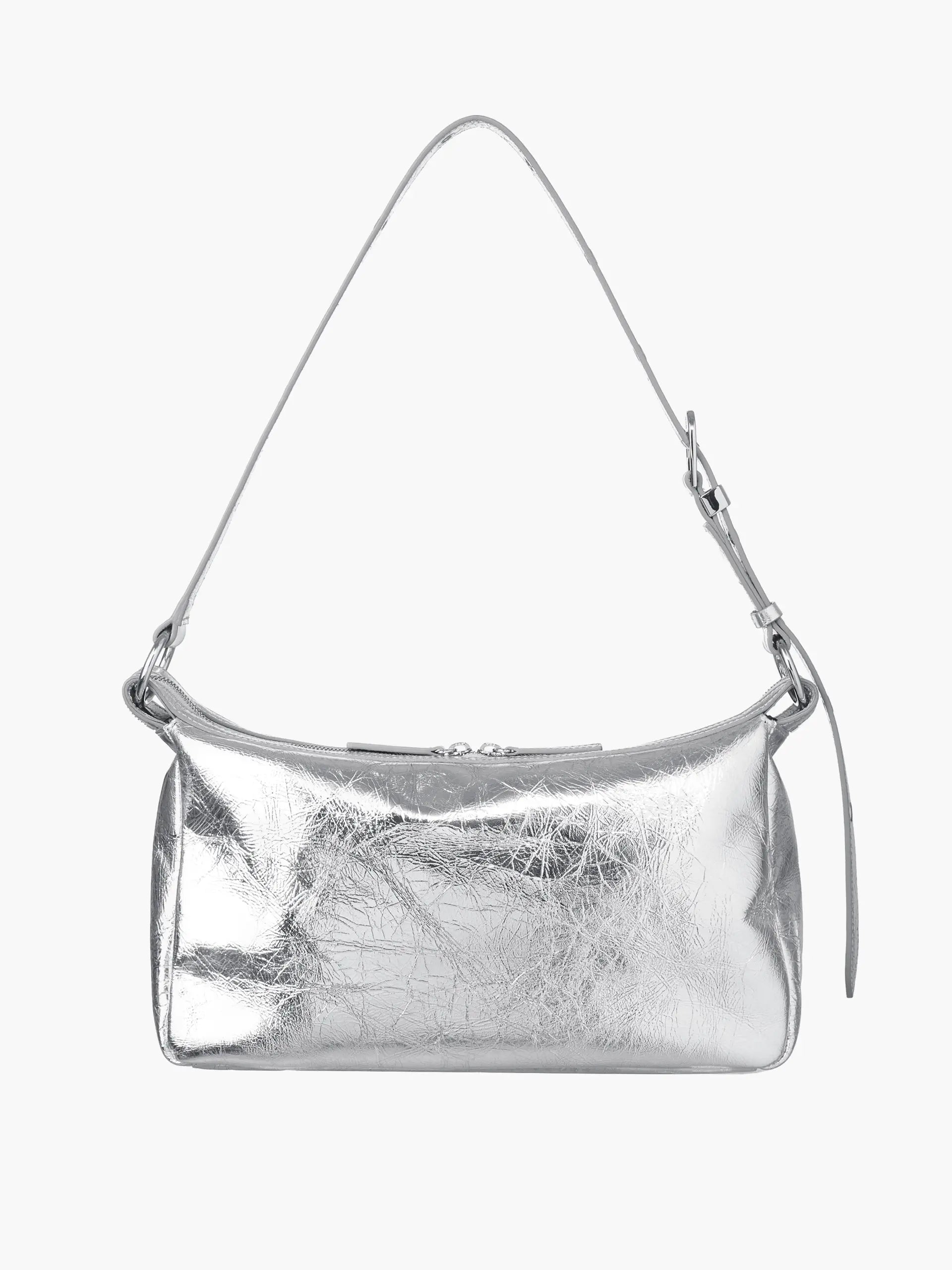 MARGESHERWOOD Outpocket Hobo Shoulder Bag Silver Crinkle side