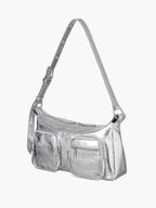 MARGESHERWOOD Outpocket Hobo Shoulder Bag Silver Crinkle detail