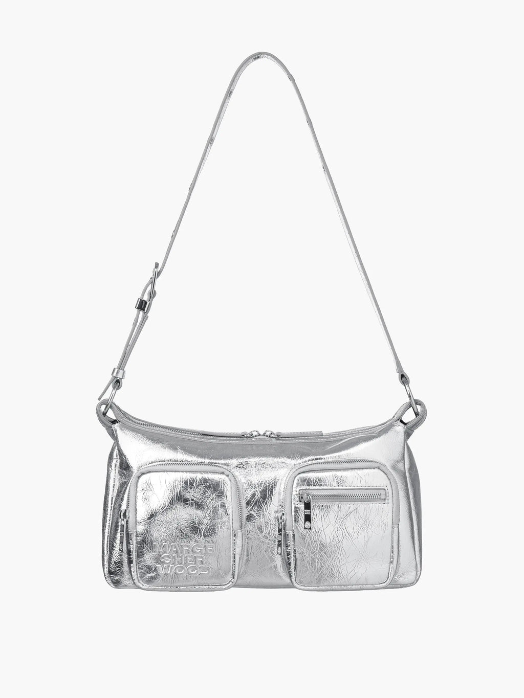 MARGESHERWOOD Outpocket Hobo Shoulder Bag Silver Crinkle strap