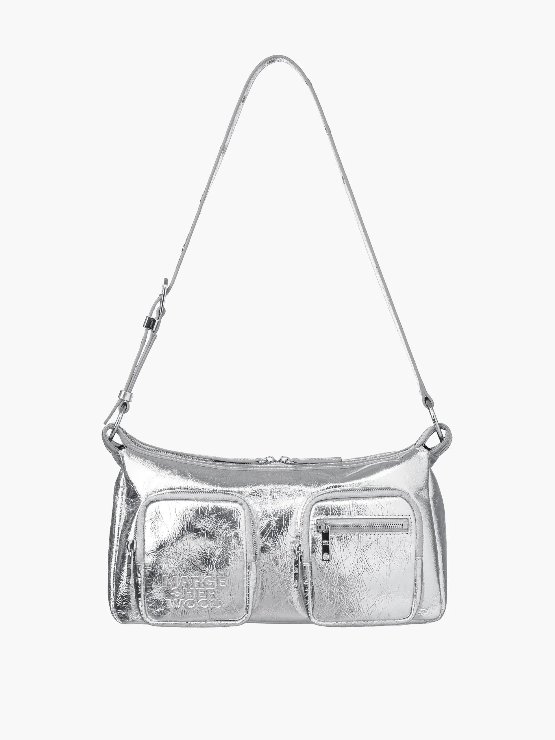 MARGESHERWOOD Outpocket Hobo Shoulder Bag Silver Crinkle strap