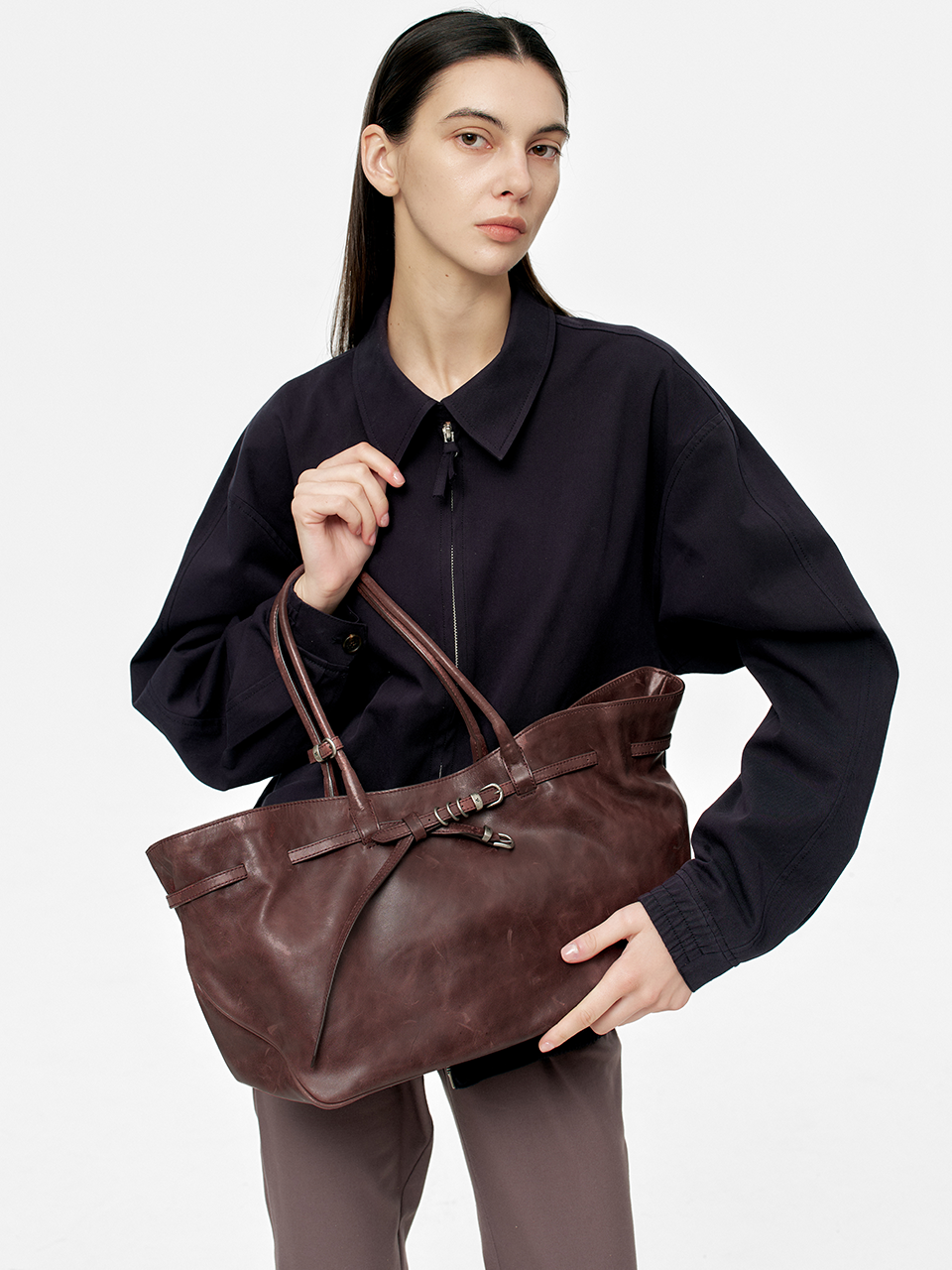 MARGESHERWOOD Grandma Used Bag Large - Wine Pull-up Leather