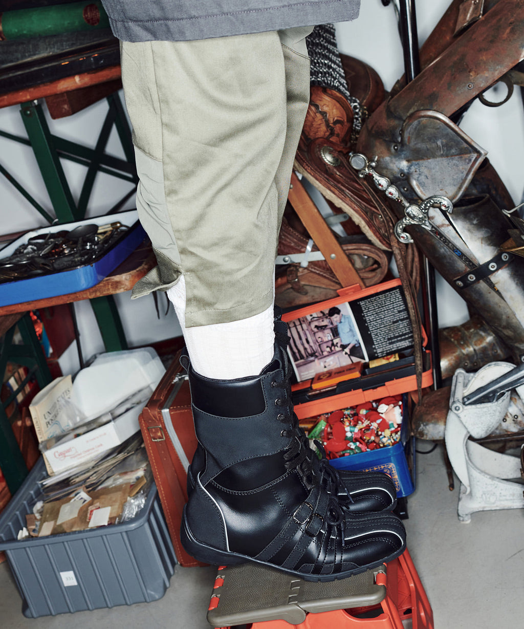 Rockfish Weatherwear Aster High Top Sneakers Black worn with cargo trousers