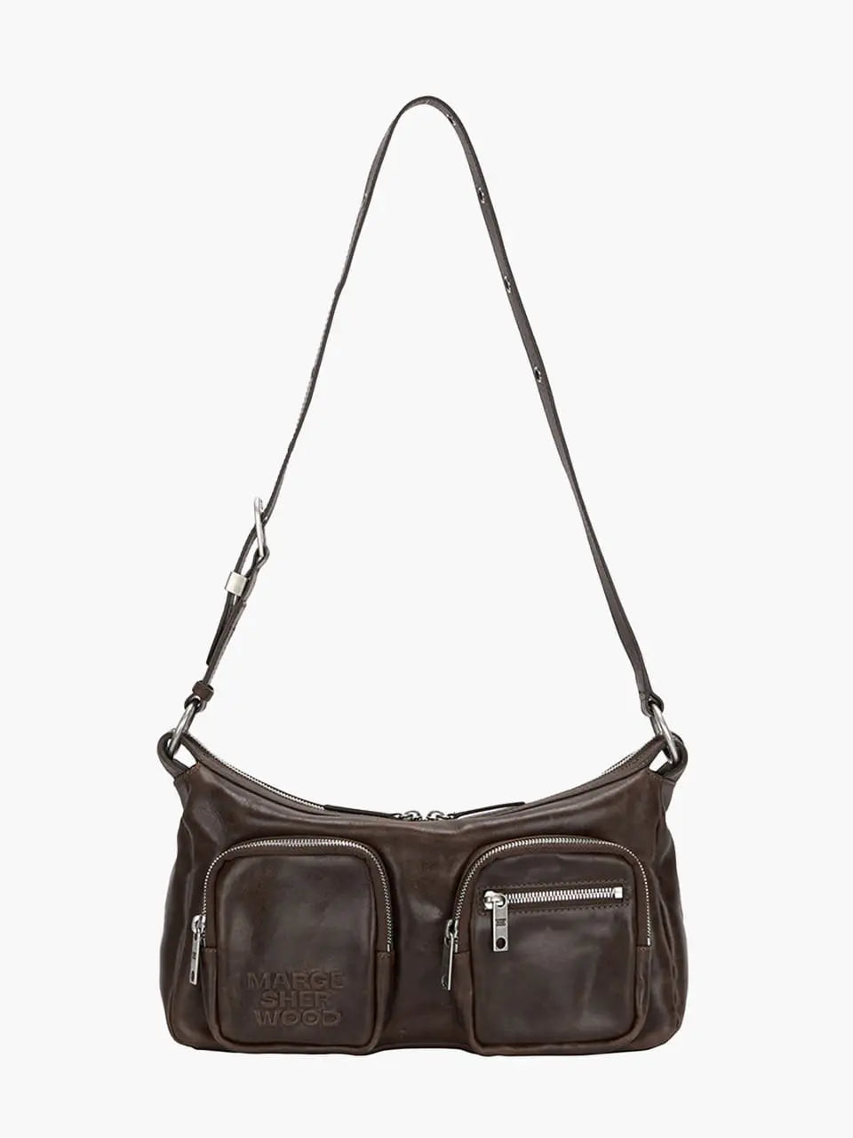 MARGESHERWOOD Outpocket Hobo Shoulder Bag Washed Brown Pull-Up detail