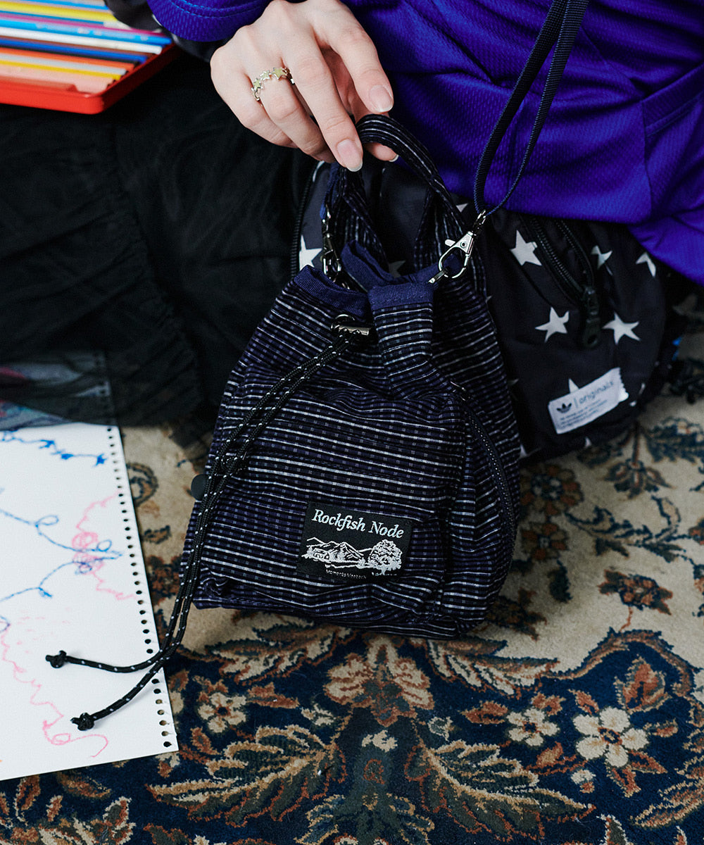 Rockfish Weatherwear CHECK DRAWSTRING MINI BAG Navy view 1