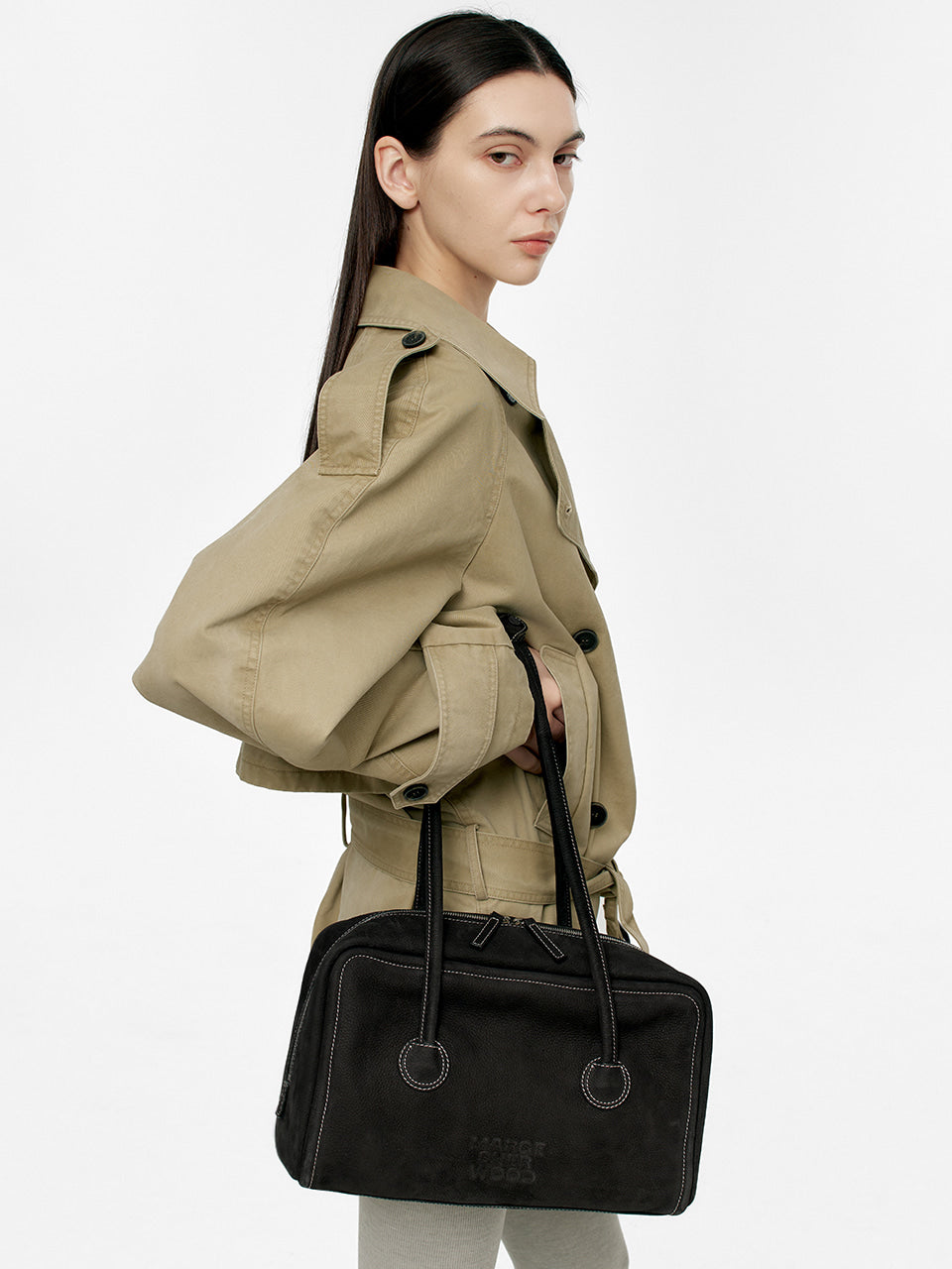 MARGESHERWOOD Soft Boston Bag - Black Nubuck