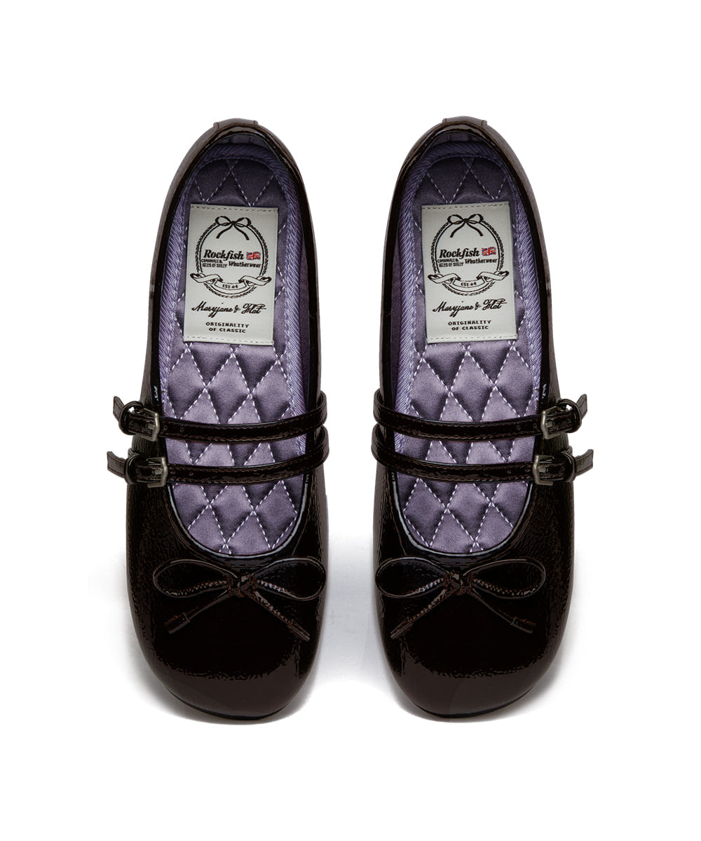 Rockfish Weatherwear Square Toe Two Strap Maryjanes Brown top view pair