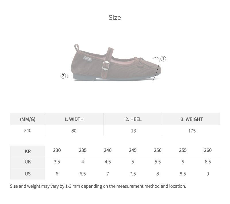 Rockfish Weatherwear Bella Maryjanes Corduroy size chart