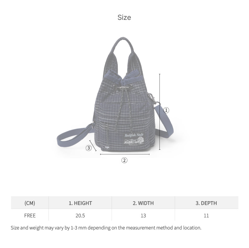 Rockfish Weatherwear CHECK DRAWSTRING MINI BAG size chart
