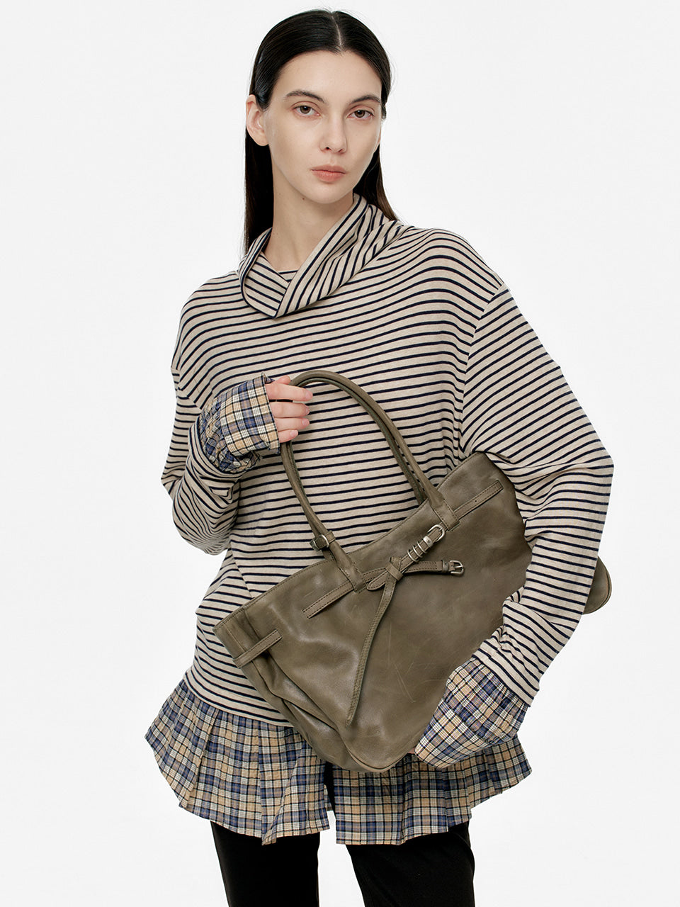 MARGESHERWOOD Grandma Used Bag Large - Etoffe Pull-up Leather