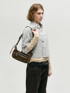 Marge Sherwood Outpocket Hobo Mini in washed brown pull-up, view 7