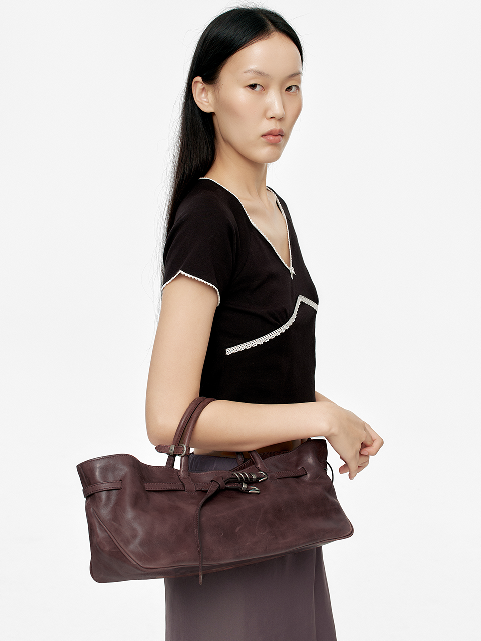 MARGESHERWOOD Grandma Used Bag - Wine Pull-up Leather