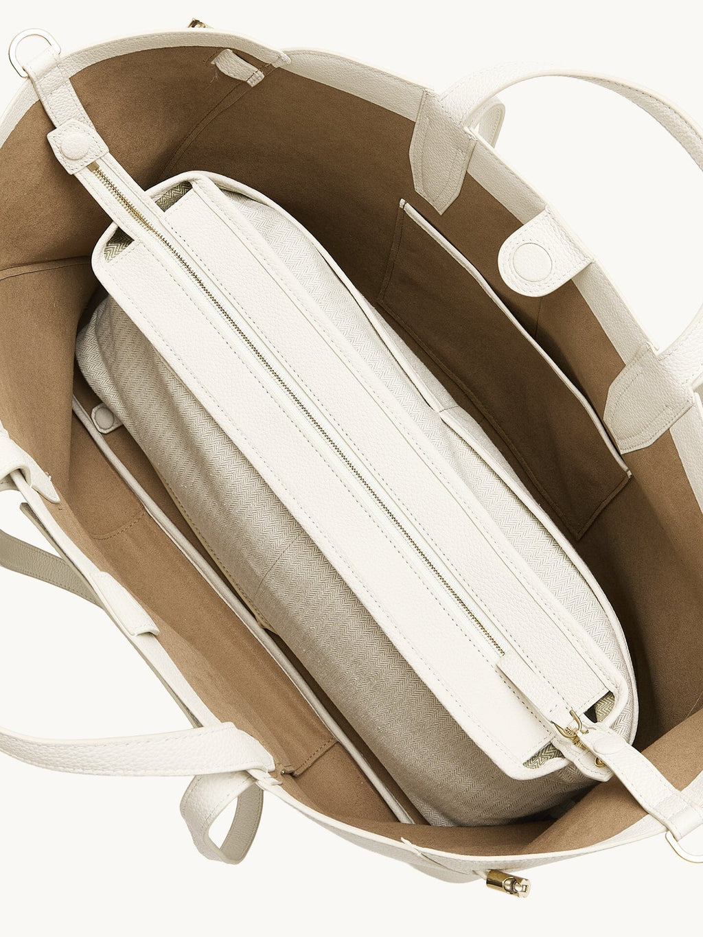 Songmont Large Yore Tote Bag Cloud - interior from above with inner pouch