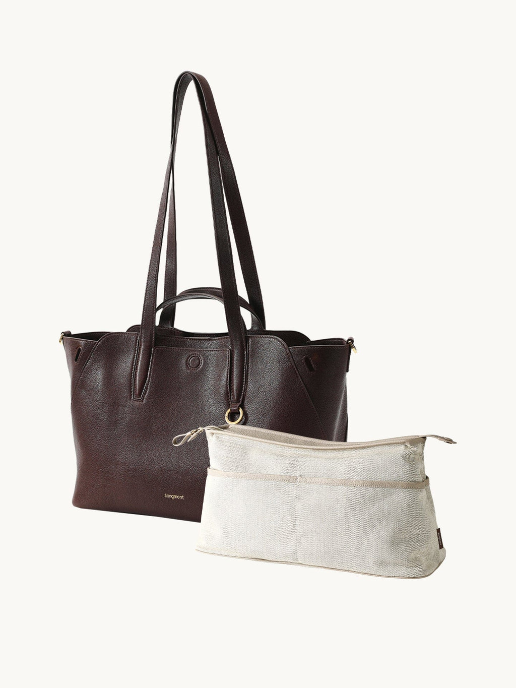 Songmont Small Yore Tote Bag Raisin - with the complimentary cream inner pouch