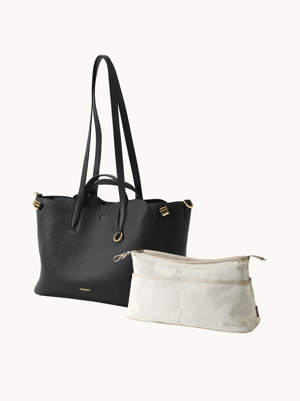 Songmont Small Yore Tote Bag Onyx - with the complimentary cream inner pouch