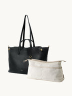 Songmont Large Yore Tote Bag Onyx - with the cream inner pouch beside it