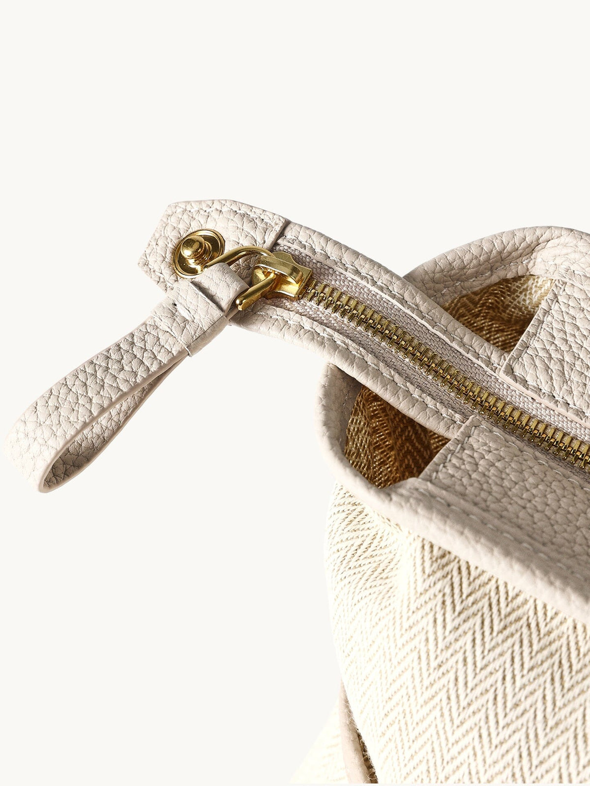Songmont Small Yore Tote Bag - inner pouch zip and woven lining close-up