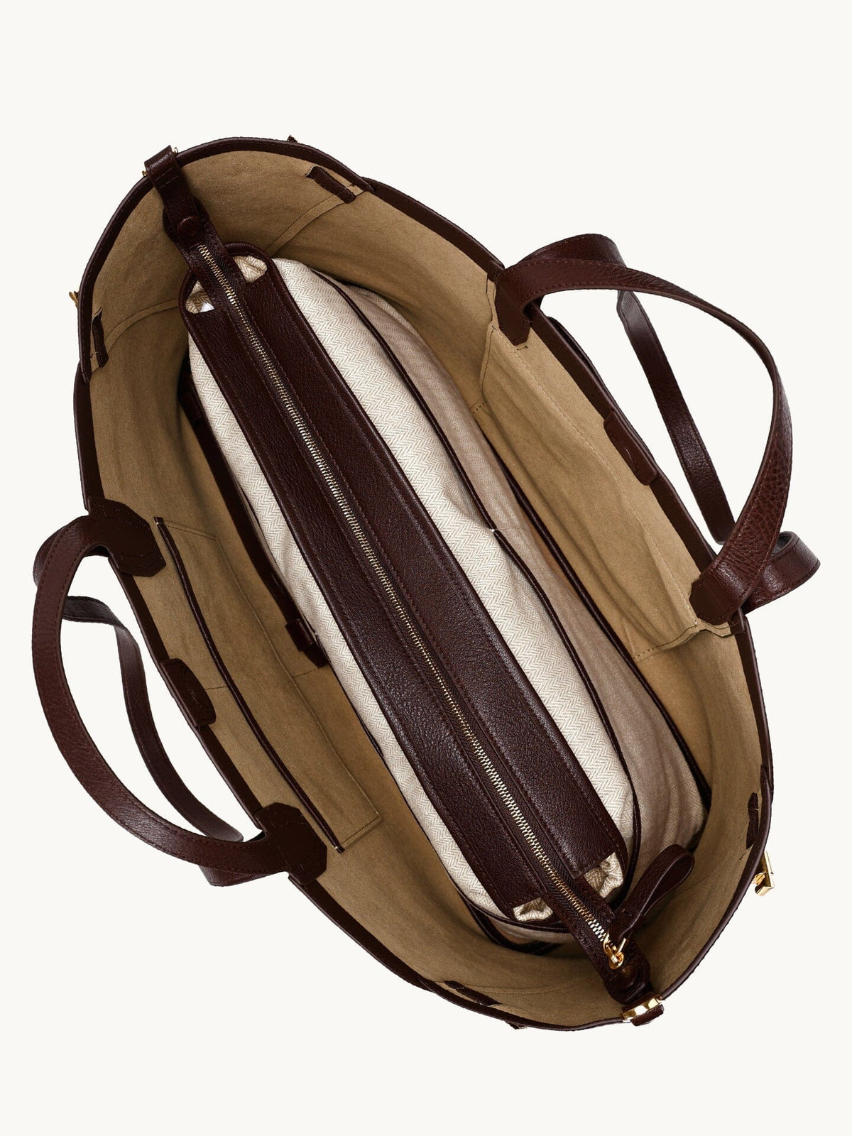 Songmont Large Yore Tote Bag Raisin - interior from above with inner pouch