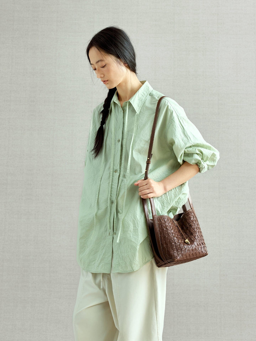 Songmont Lattice Bucket Bag Sandal - worn cross-body