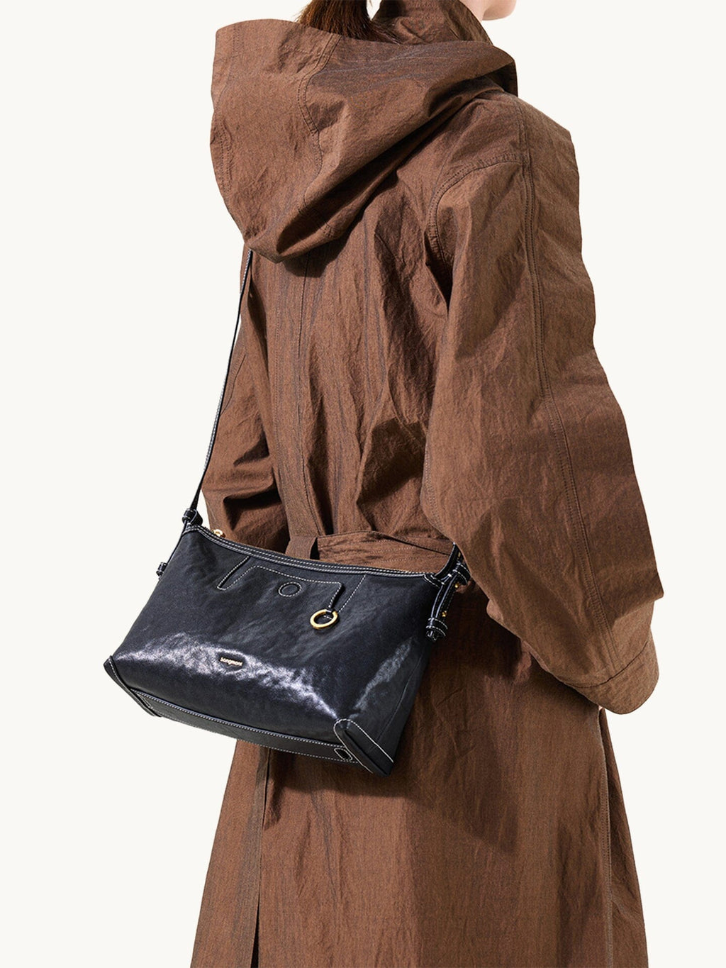 Songmont Small Yore Hobo Bag (Minimal Version) Onyx - worn crossbody, back view