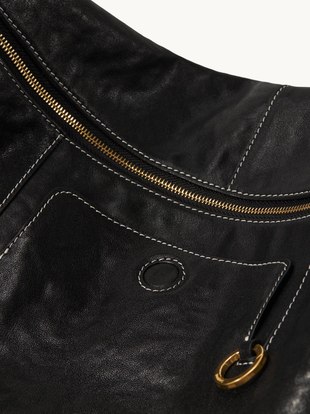Songmont Extra Large Yore Hobo Bag Onyx - gold zip and ring pull detail