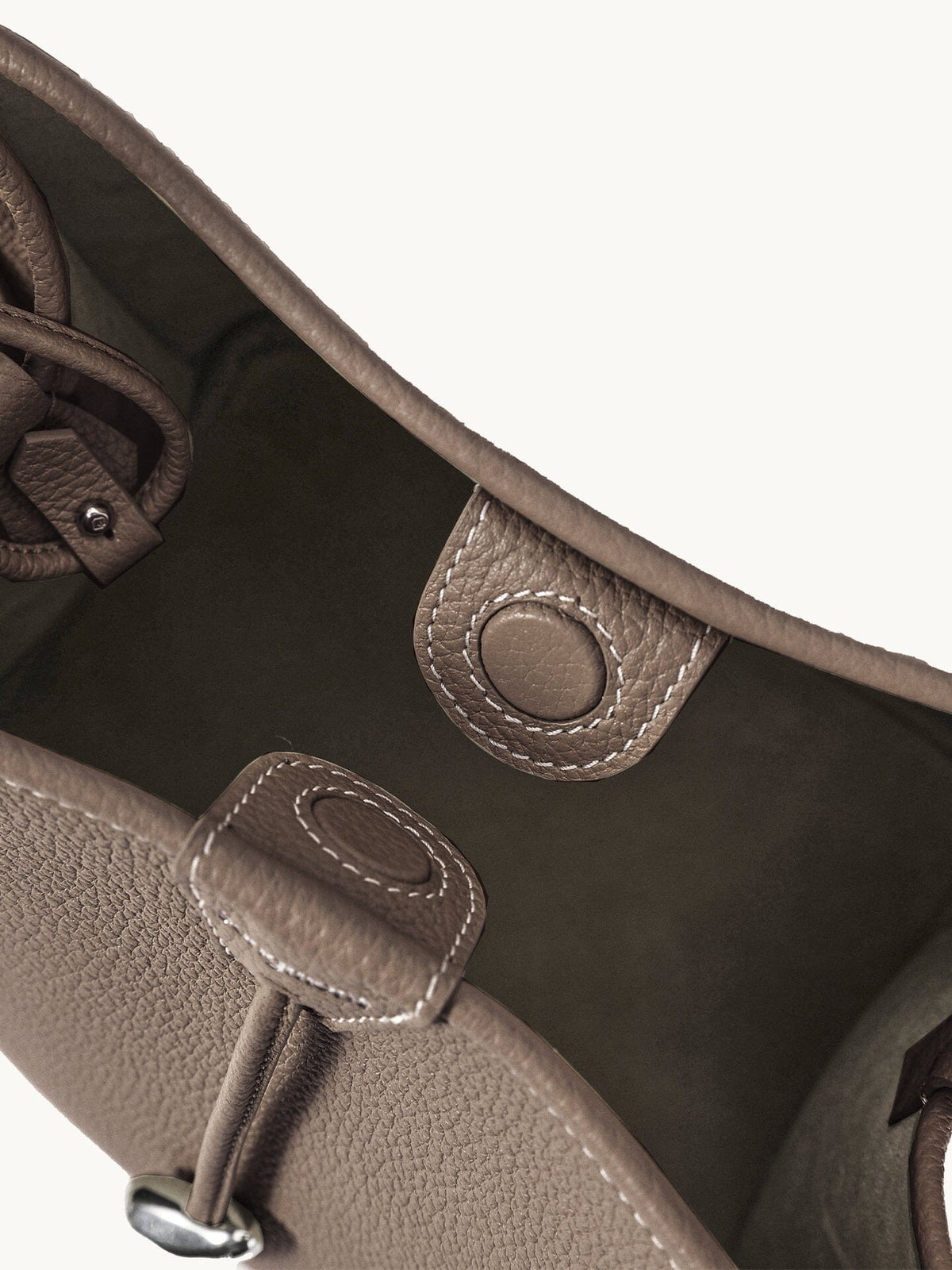 Songmont Song Bucket Bag Taupe - suede interior detail