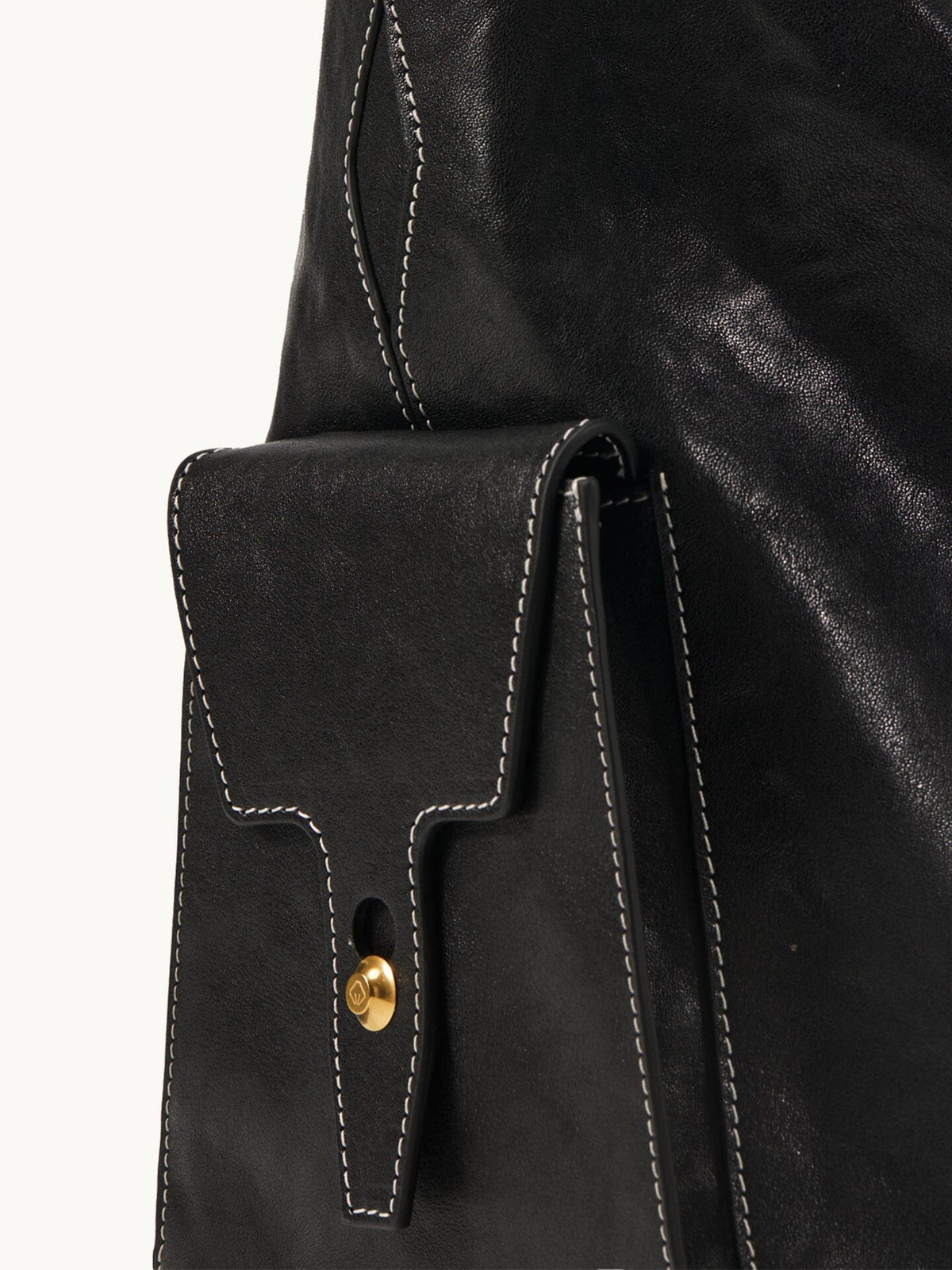 Songmont Extra Large Yore Hobo Bag Onyx - flap side pocket with white stitching