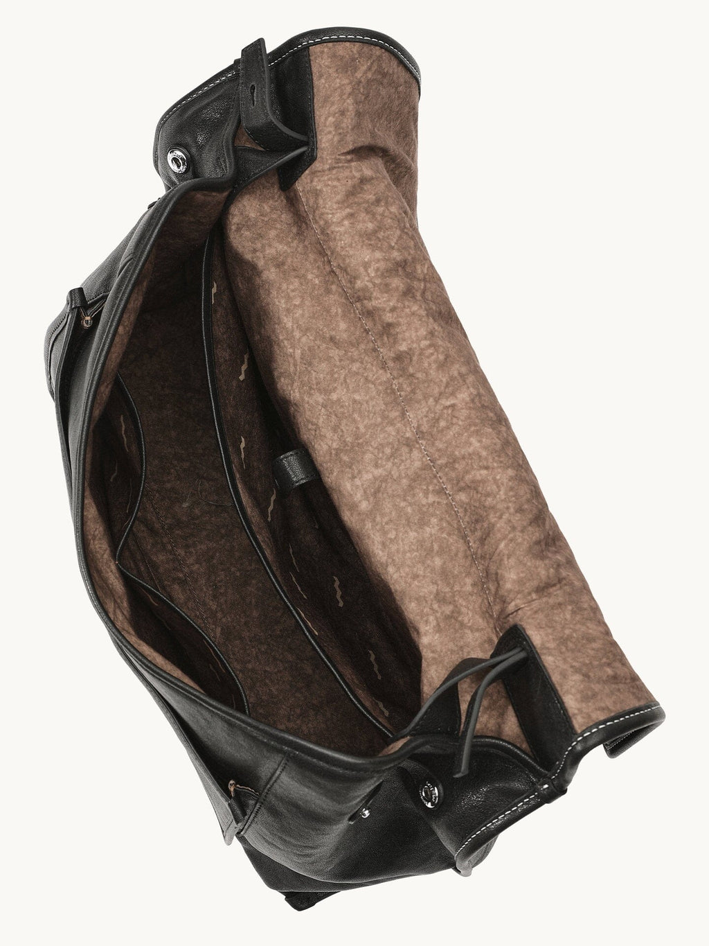 Songmont Medium Shan Messenger Bag Onyx - open flap showing fabric lining
