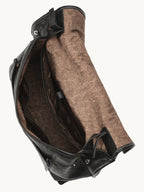 Songmont Medium Shan Messenger Bag Onyx - open flap showing fabric lining