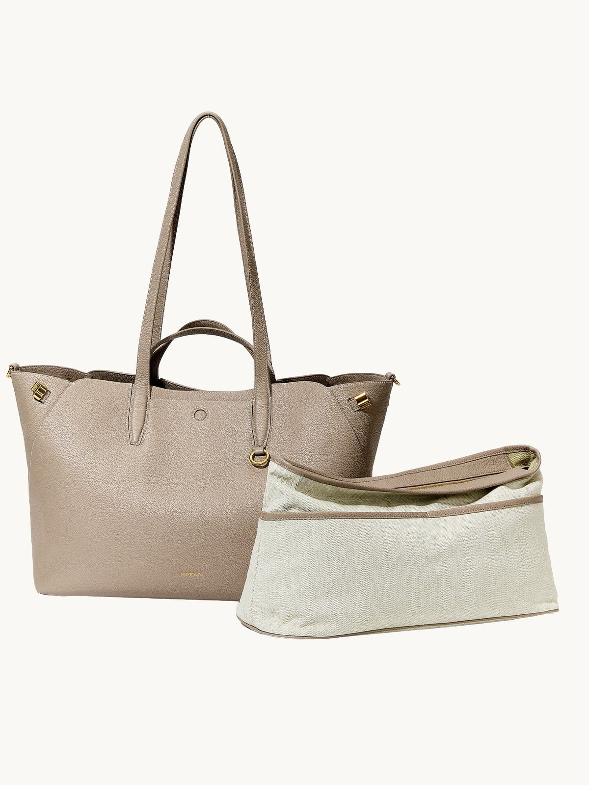 Songmont Large Yore Tote Bag Cobble - with the cream inner pouch beside it