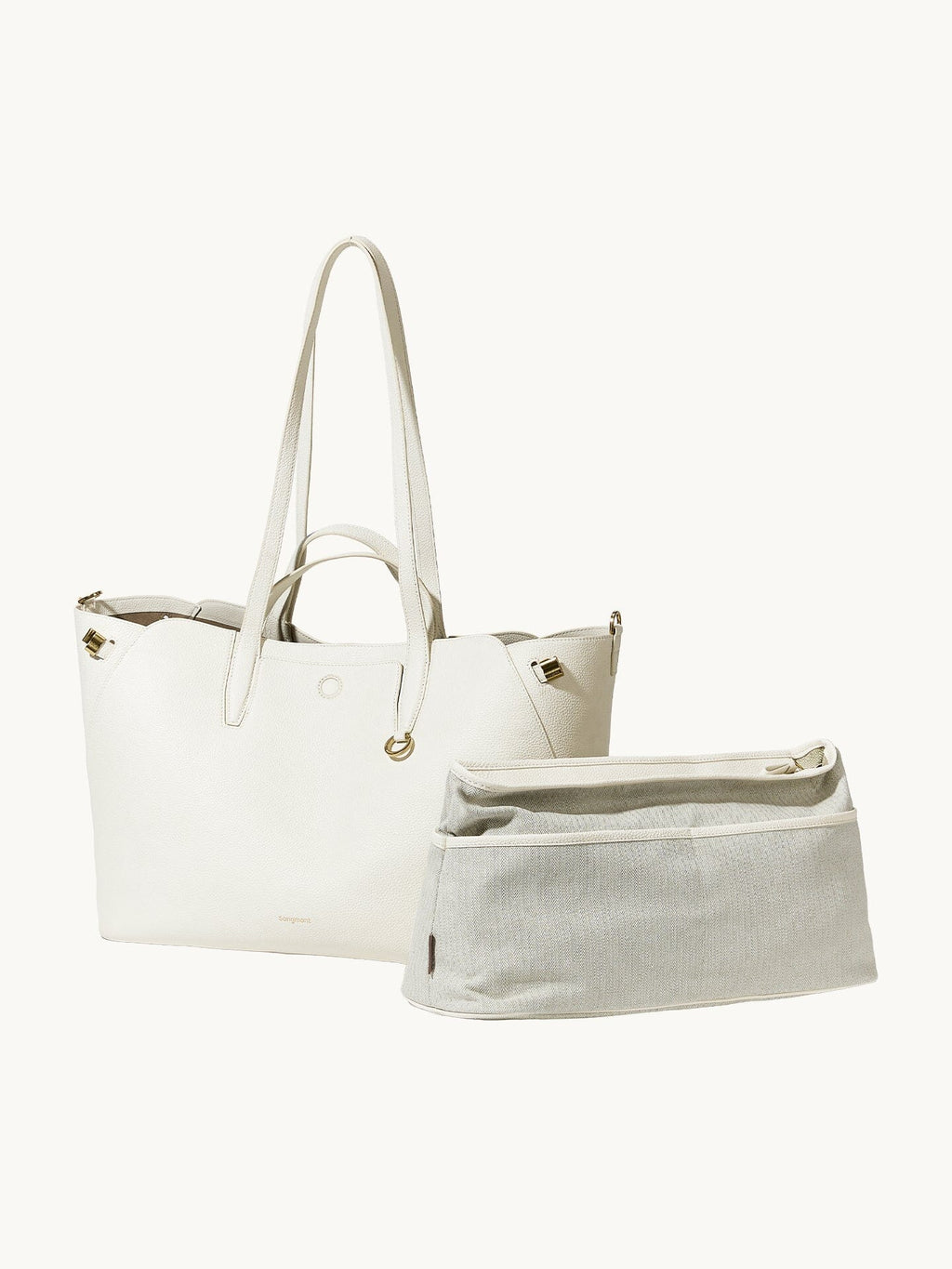 Songmont Large Yore Tote Bag Cloud - with the grey inner pouch beside it