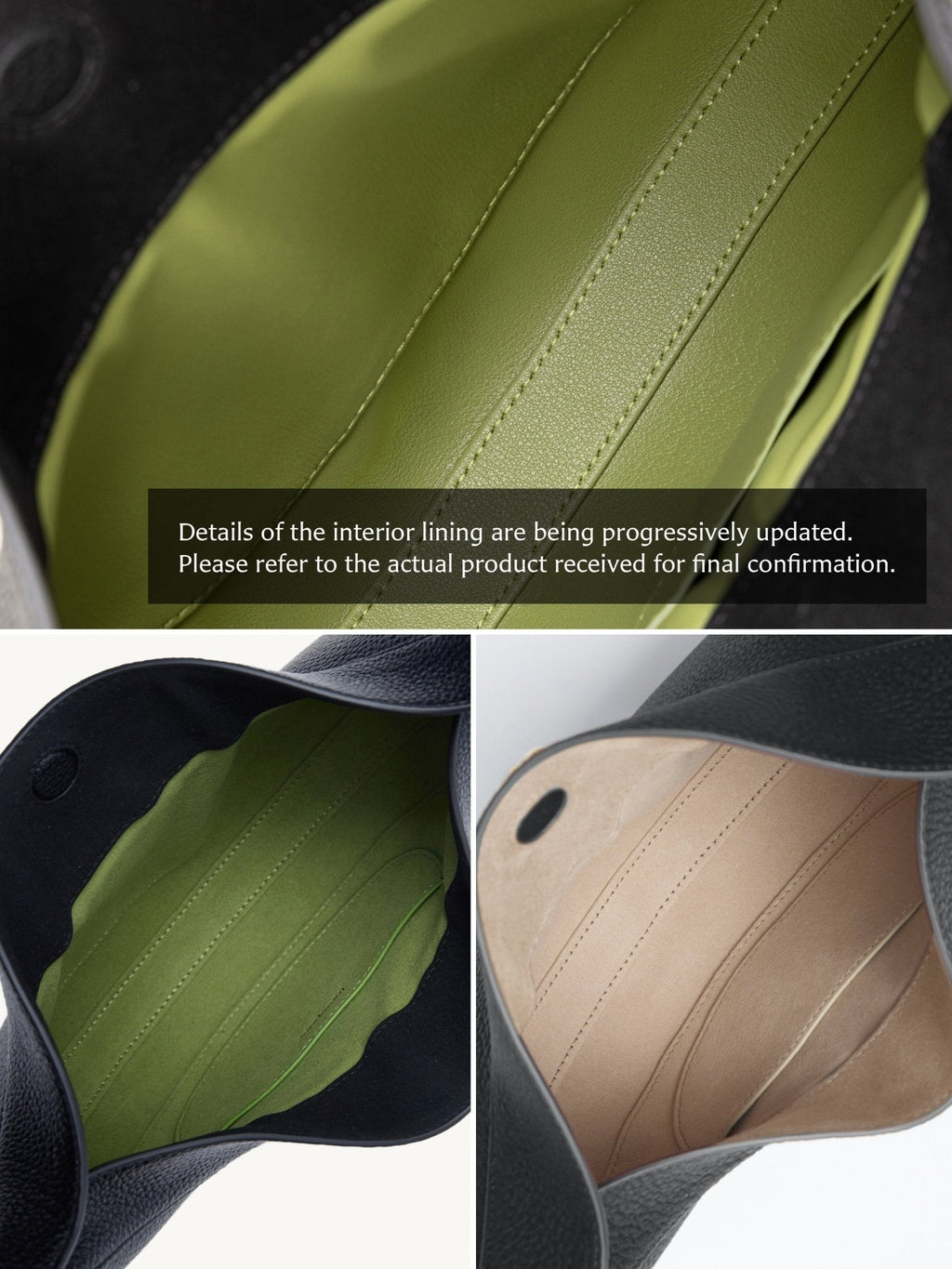 Songmont Luna Bag Onyx - interior lining detail in green and beige