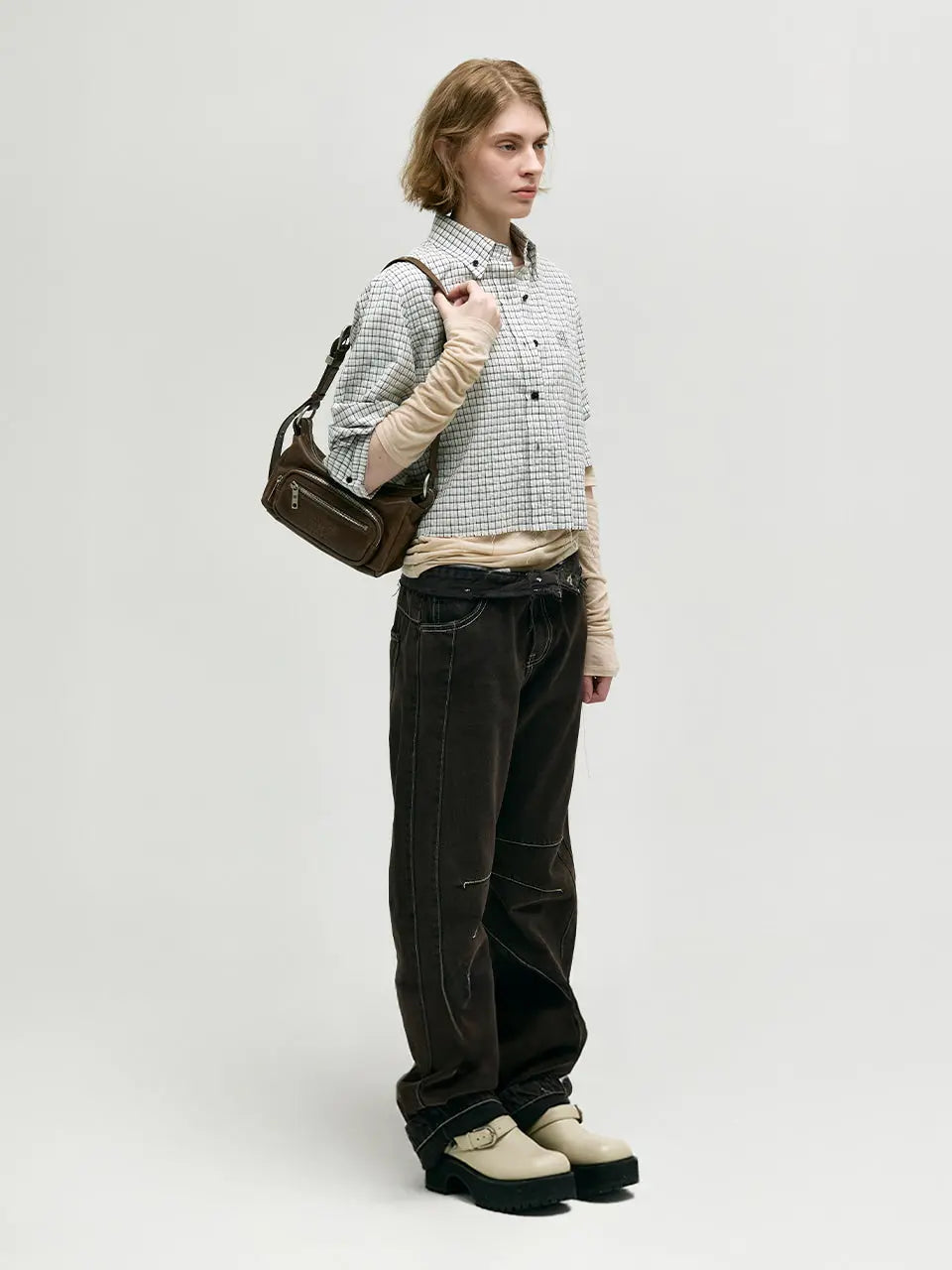 Marge Sherwood Outpocket Hobo Mini in washed brown pull-up, view 9