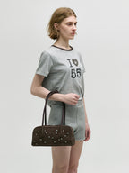 MARGESHERWOOD Soft Boston Ew Baguette Bag - Choco Brown Studded Suede